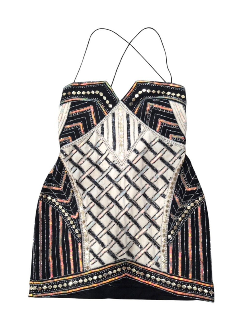ASOS Black and Cream Embellished Strappy Mini Dress - Picture 2 of 8